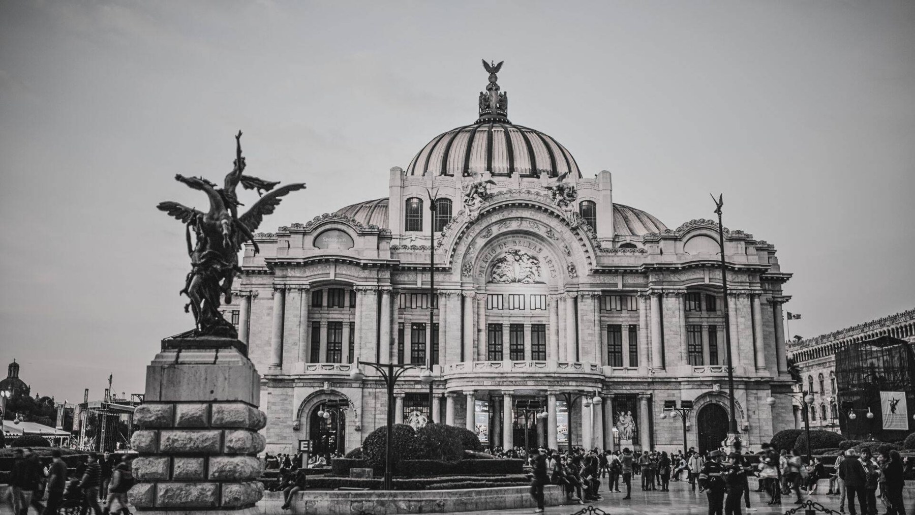 Palacio de Bellas Artes in Mexico City, photographed in black and white